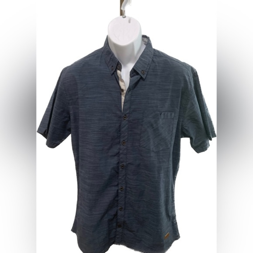 Outpost‎ Makers Shirt Men's Large Blue Chambray Short Sleeve Button Front EUC